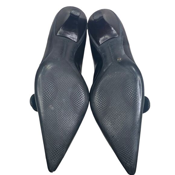 Prada Women’s Black Leather Pointed Toe Kitten Heel Size 37.5 US 7.5 - Picture 9 of 14